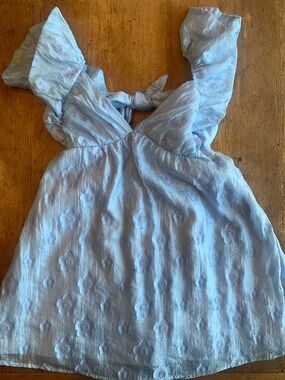 Thirty Thirty Light Blue Floral Embroidered Ruffle Sundress